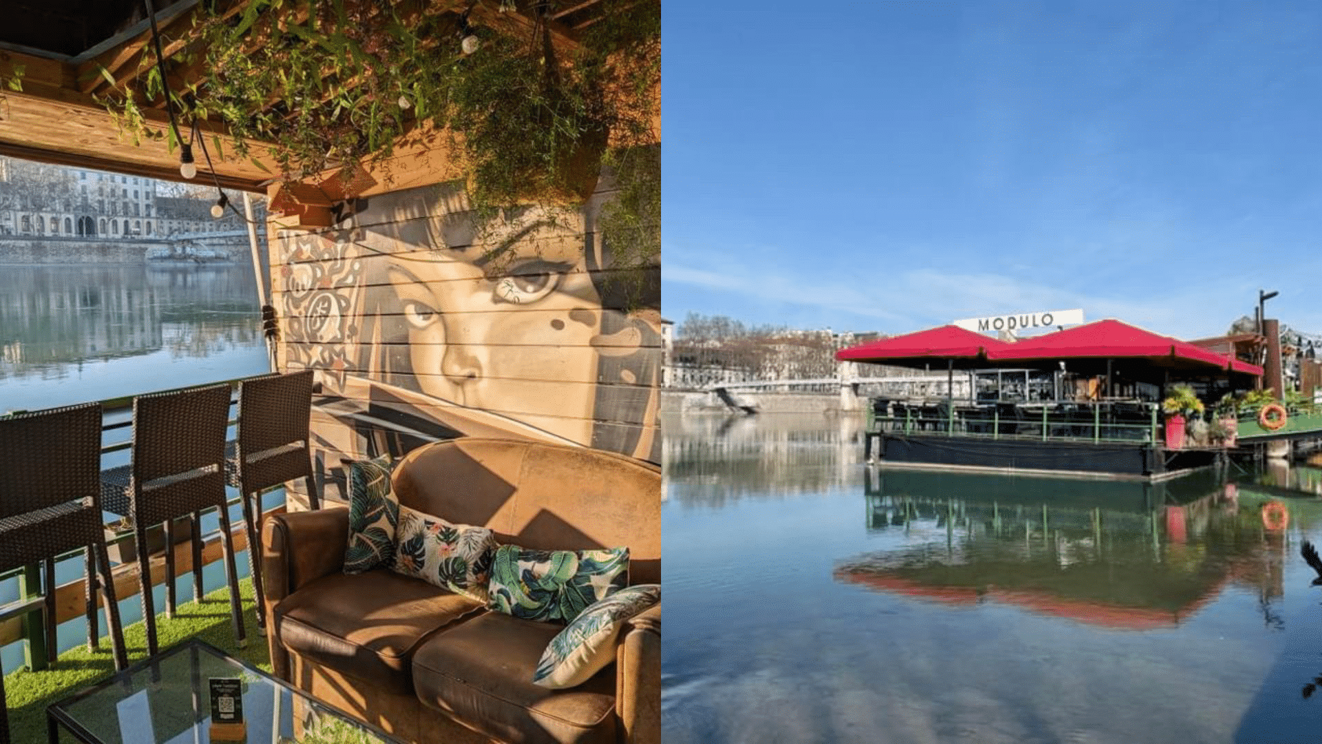 Lyon - péniche au bord du Rhône